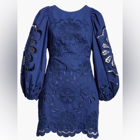 Farm Rio , Navy Blue Flowery Richelieu Mini Dress #FARMRIO - Picture 5 of 7